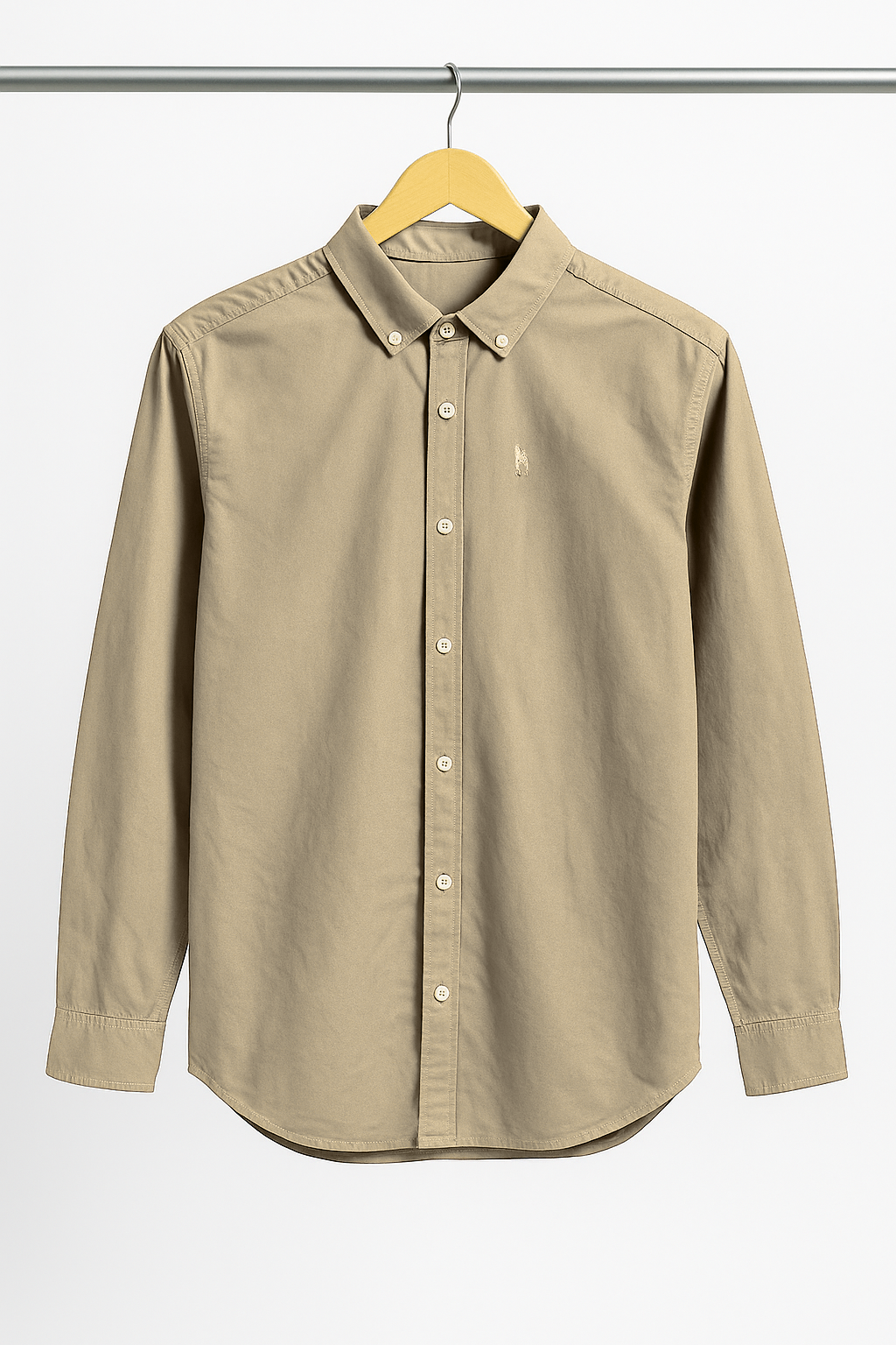 Cream Brown Button-Down Polo Shirt