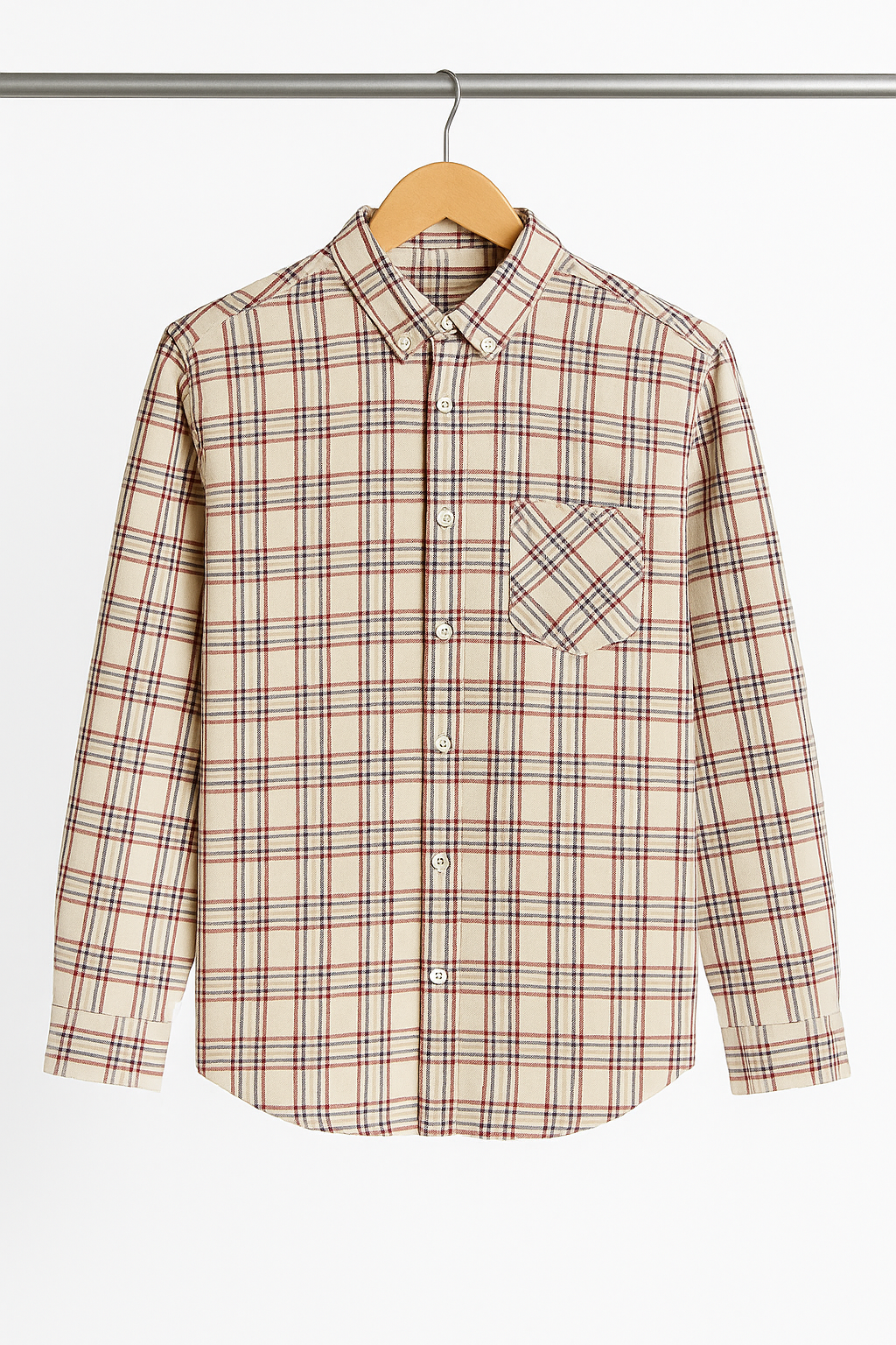 Beige & Red Checkered Casual Shirt