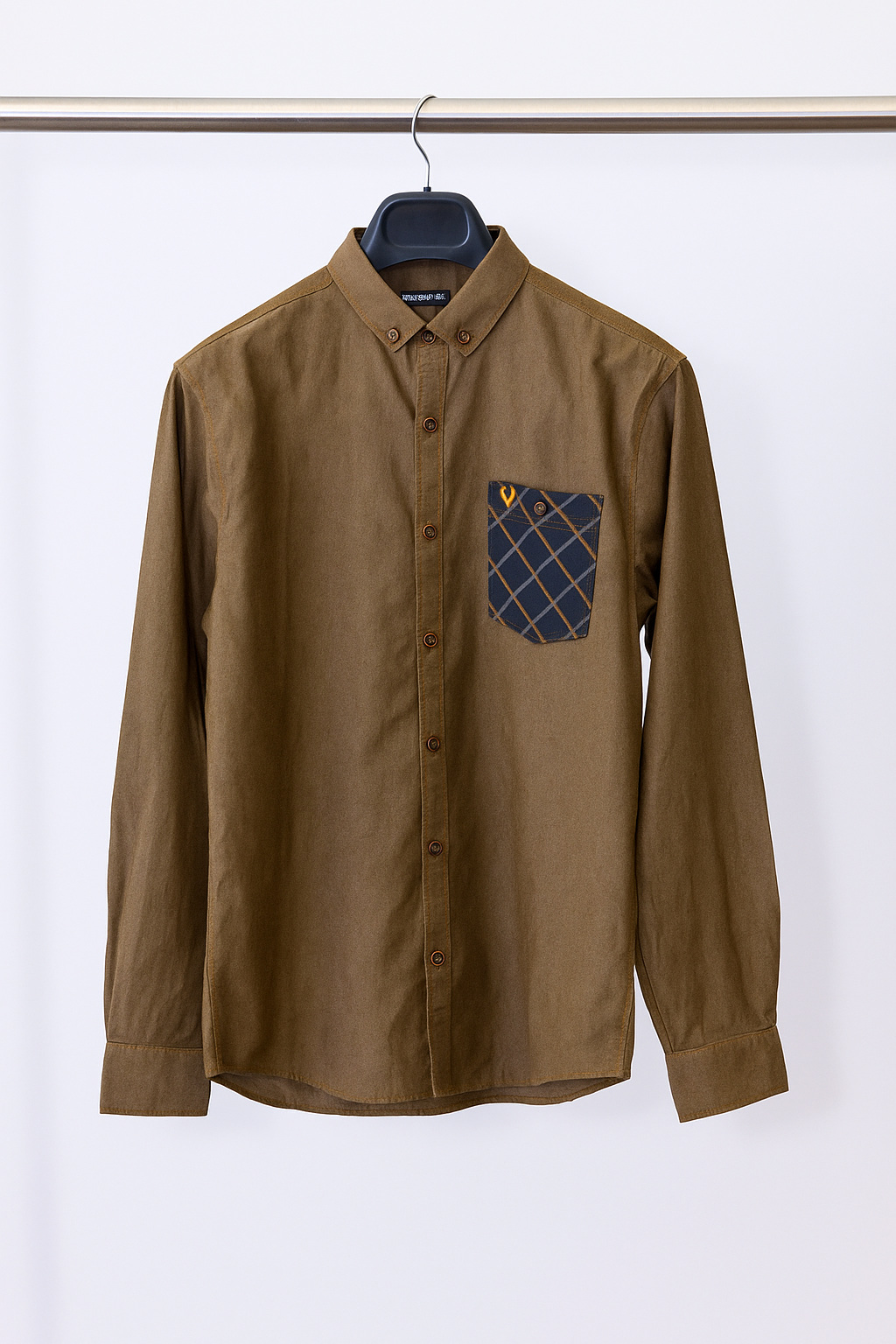 Brown Button-Up with Contrast Pocket