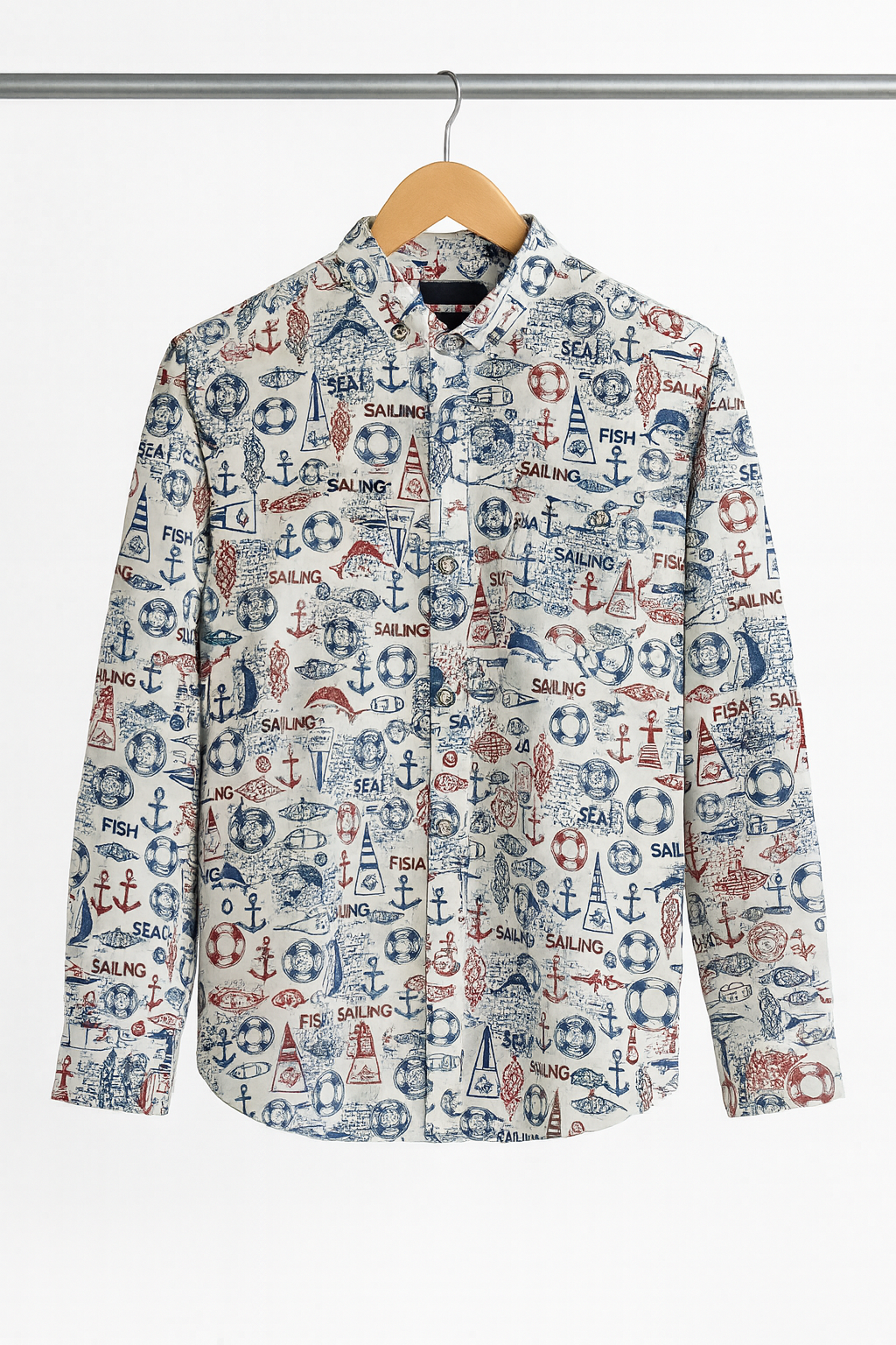 Nautical Print Button-Up Shirt
