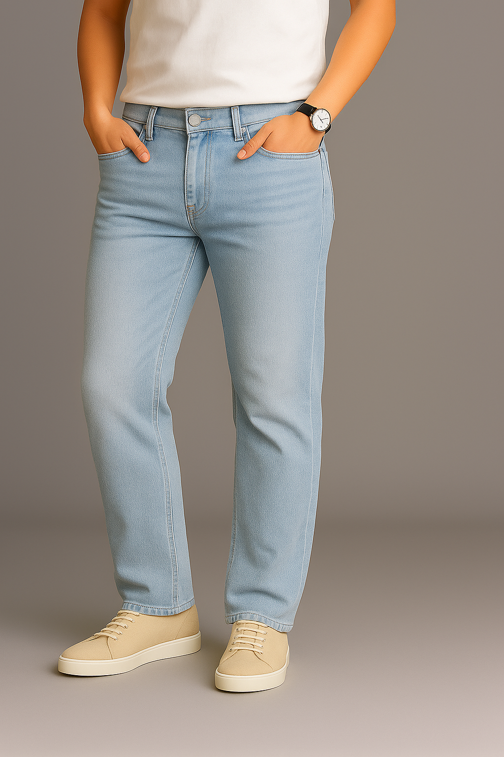 Men’s Light Blue Straight-Leg Denim – Classic Casual Jeans
