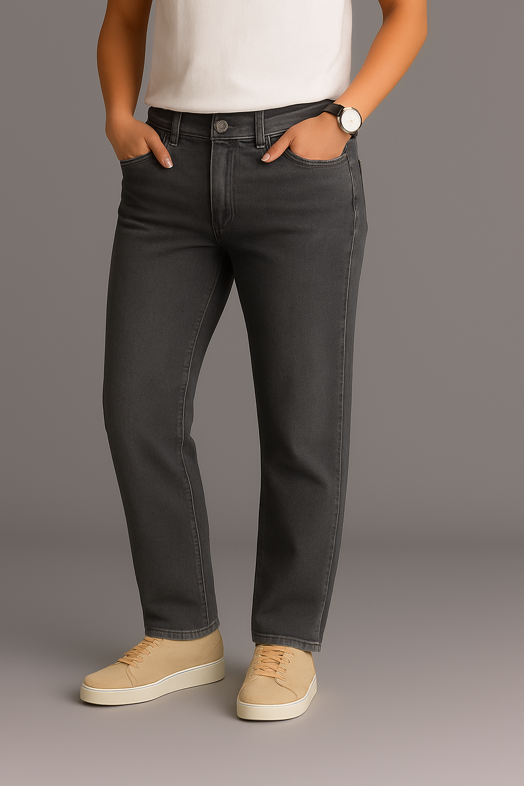 Men’s Grey Denim Jeans – Modern Slim Straight Fit