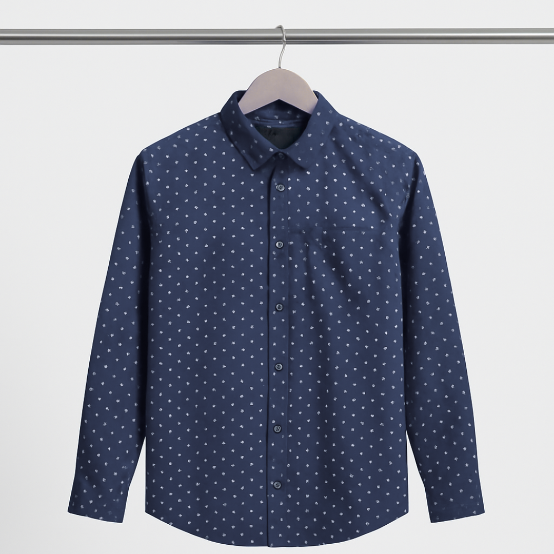 Navy Blue Polka Dot Shirt – Modern Slim Fit