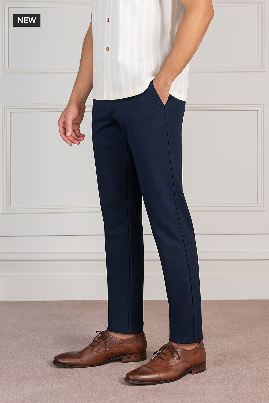 Men’s Classic Navy Blue Cotton Pants – Slim Fit Casual Pants